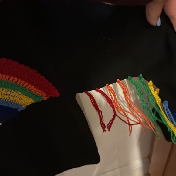 Black Rainbow Sweatshirt - Rainbow Color Fringe - BRAND NEW - Size Small NWOT - Picture 5 of 5